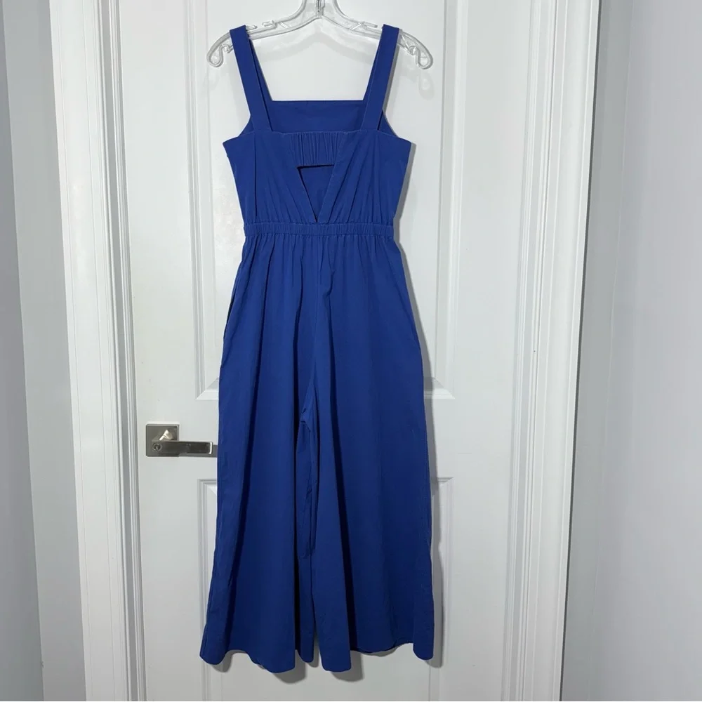 COS Wide Leg Jumpsuit in Brigh Blue Size 4 Smocked Cutout Back Sleeveless Retro - Picture 5 of 16